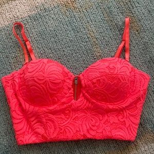 🔥 BEBE XS hot coral lace crop top